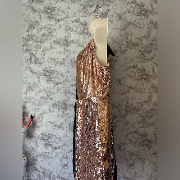 Cocktail Party Dress Sequin Semi Formal Mini Dress Long Sleeve One Shoulder - Picture 6 of 10